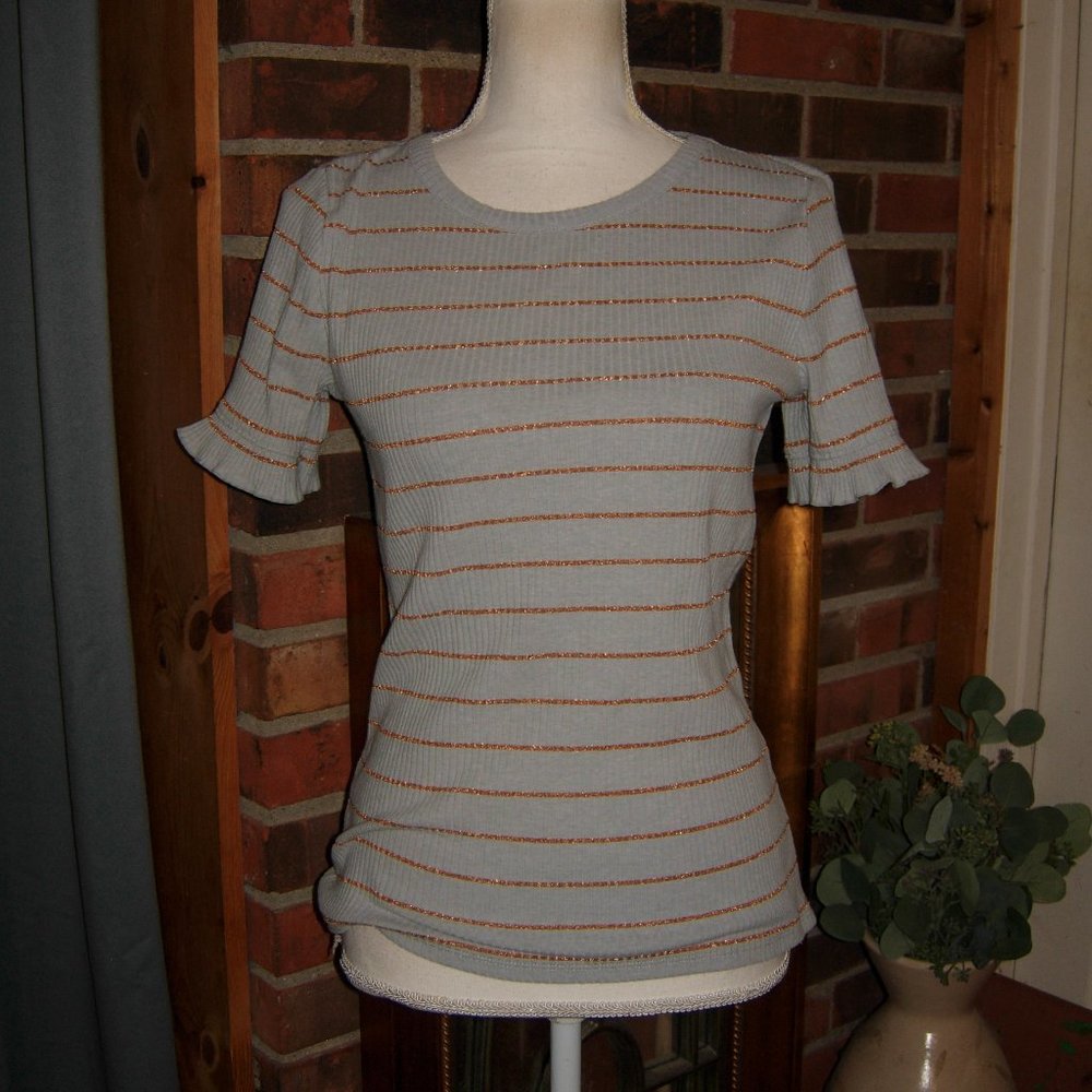 J Crew Ribbed Metallic Top S